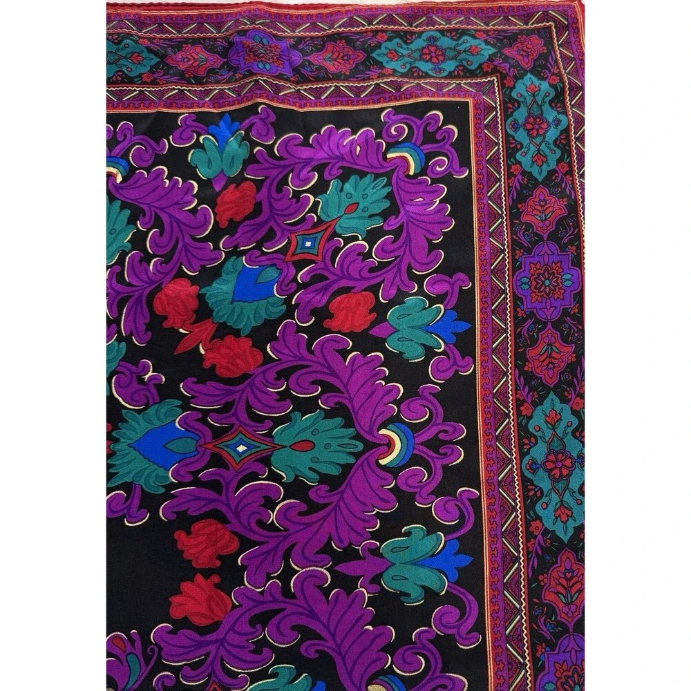 Vintage Liz Claiborne 100% Silk Scarf Japan 70272 Black Red Purple Green Blue
